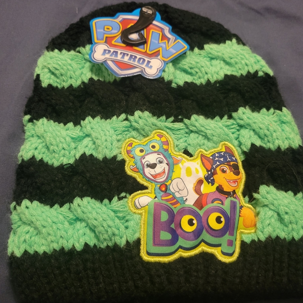 Paw patrol halloween green and black kids beany